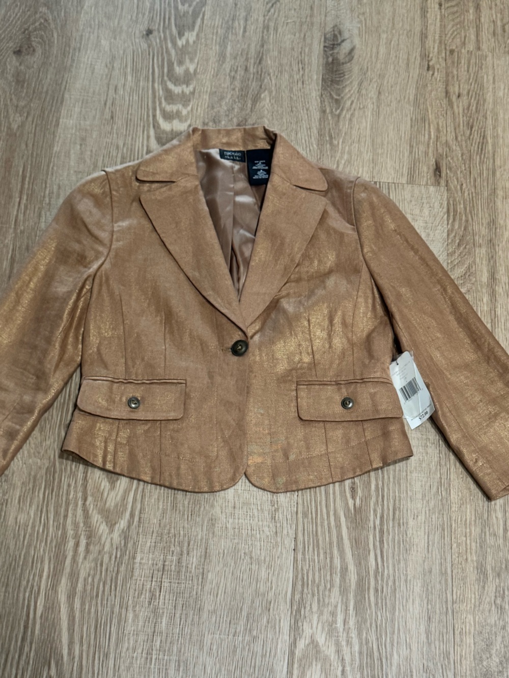 Nicole by Nicole Miller 100% Linen Gold Metallic Blazer Jacket Women’s 4 NWT